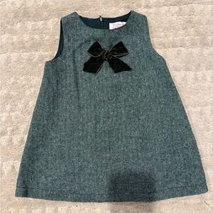 Trotters London Green Herringbone Baby Georgina Bow Dress 18-24 months